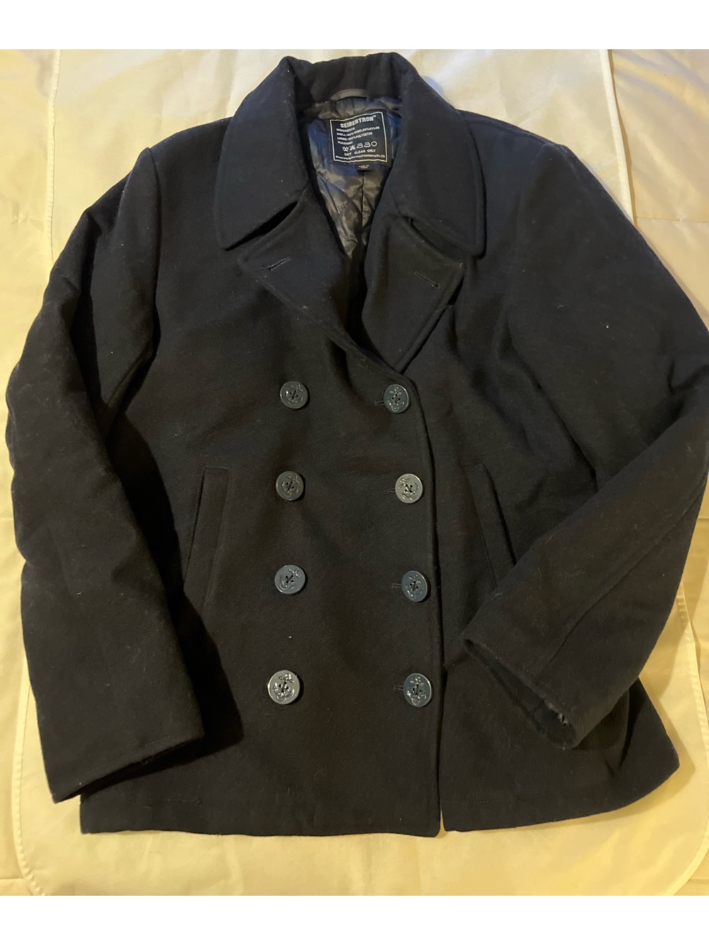 Men’s Navy Wool Pea Coat Double Breasted Military Winter Jacket Medium Classic - Picture 13 of 13